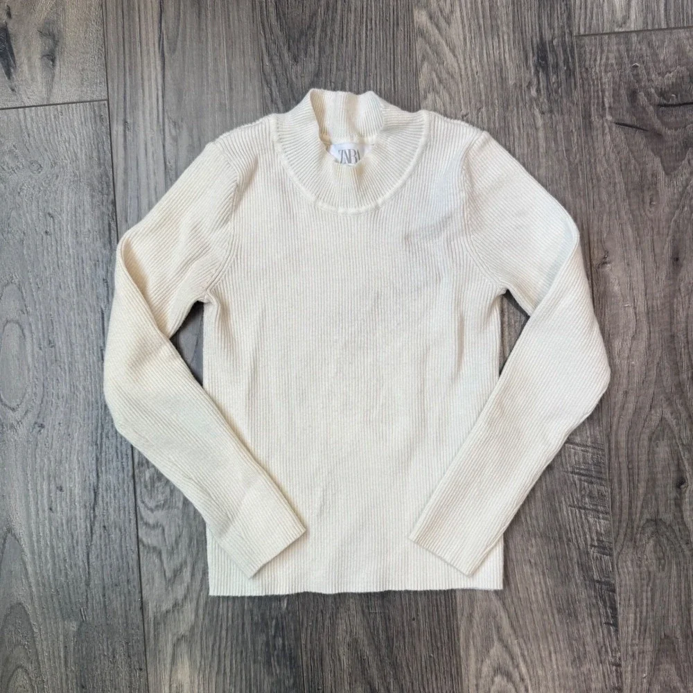 Zara Kids Cream Ribbed Mock Neck Long‎ Sleeve Sweater Size 8-9 Years